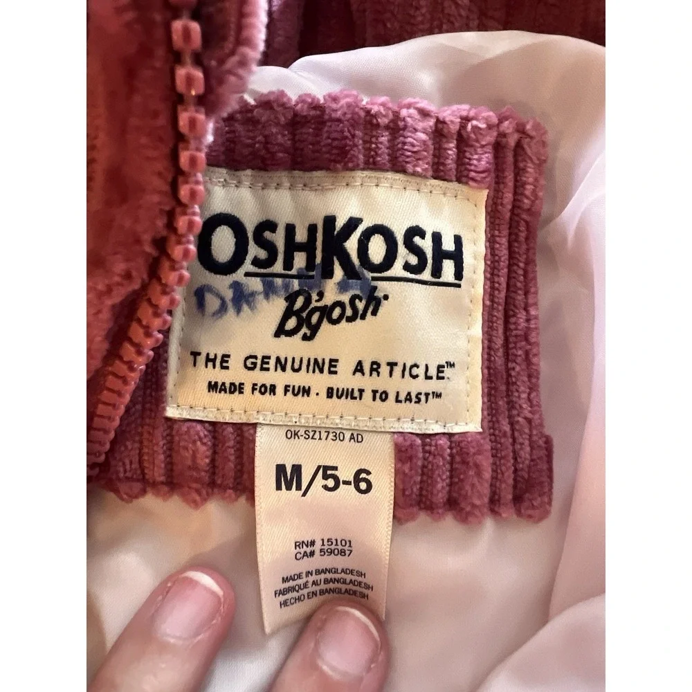 OSHKOSH B'GOSH Girls Size 5-6 Jacket Coat Pink Pockets Corduroy Full Zip